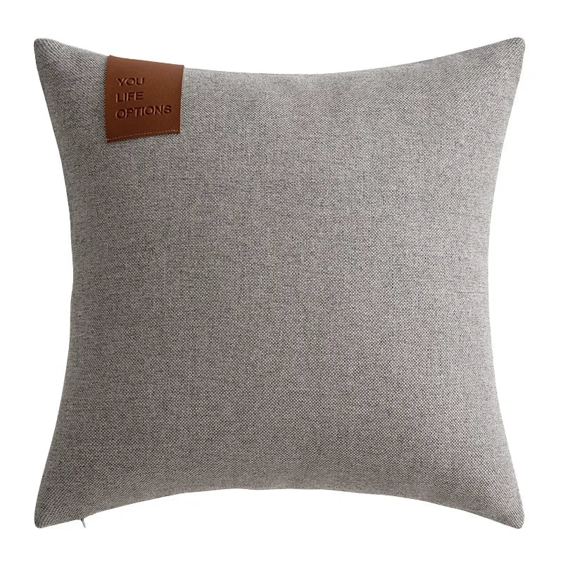 Premium Leather Label Splicing Cushion Cover Nordic Minimalist Home Decor