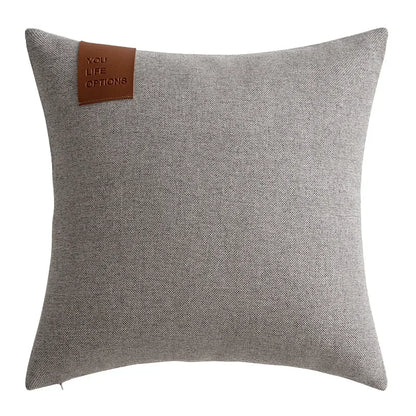 Premium Leather Label Splicing Cushion Cover Nordic Minimalist Home Decor