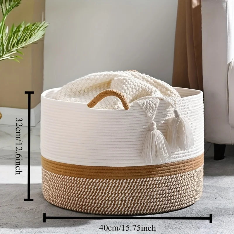 Large Cotton Rope Woven Blanket Basket Laundry Storage Hamper Home Decor
