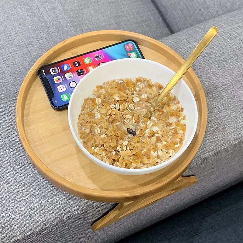 Natural Bamboo Sofa Armrest Clip-On Tray Snack and Coffee Side Table Home Decor