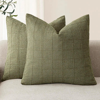Boho Linen Check Throw Pillow Cover Neutral Sofa Cushion Cover