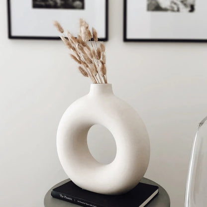 Nordic Hollow Donut Ceramic Vase Sculptural Home Decor Shelf Decor