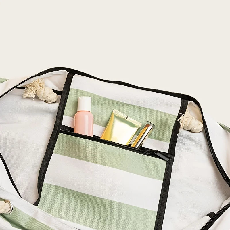 Waterproof Sand Proof Beach Bag Foldable Large Tote Striped Shoulder