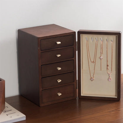 Multi-Layer Wooden Jewellery Box Organiser Velvet Interior Ring Bracelet Storage