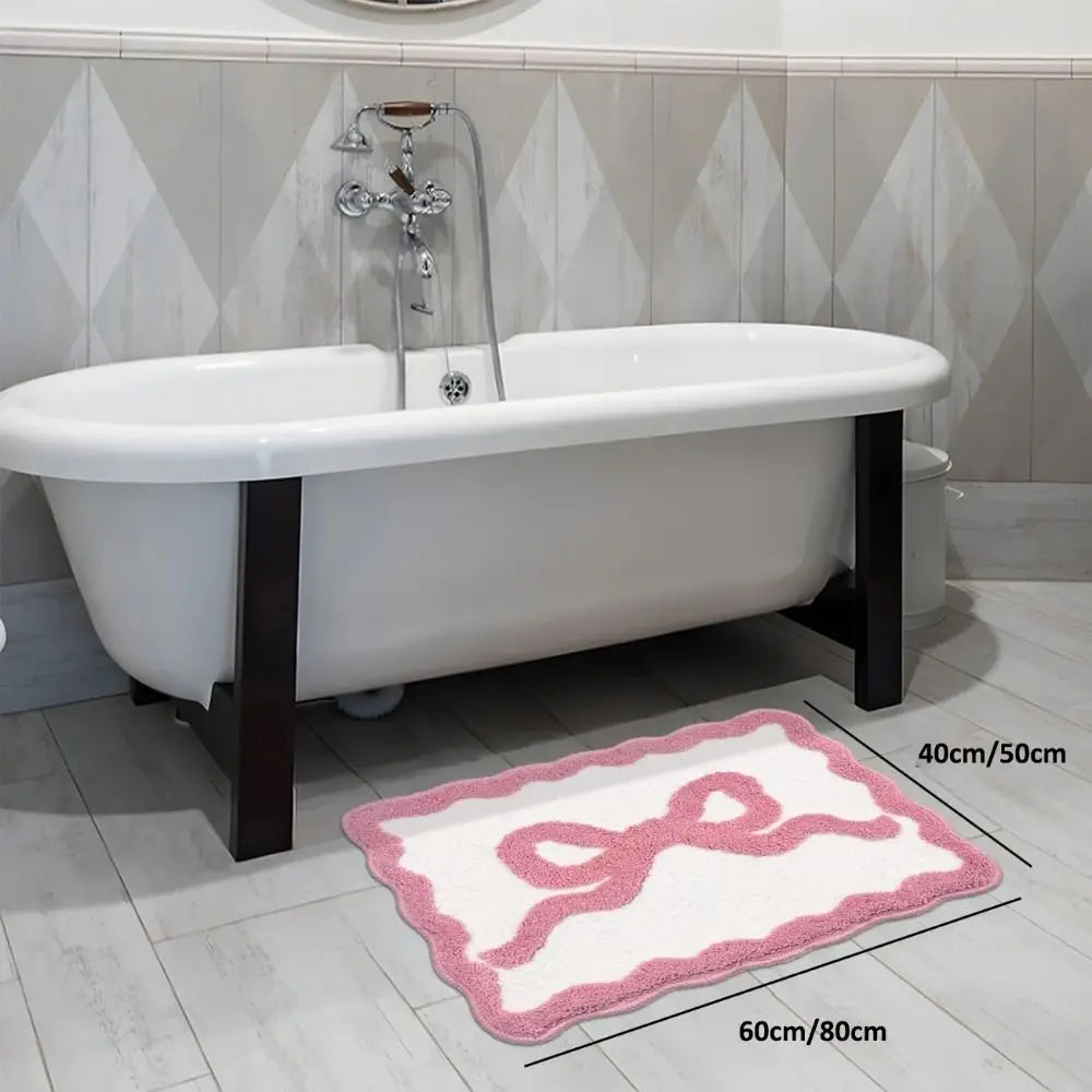 Bow Bath Mat Scalloped Non Slip Coquette Bathroom Bedroom Floor Rug