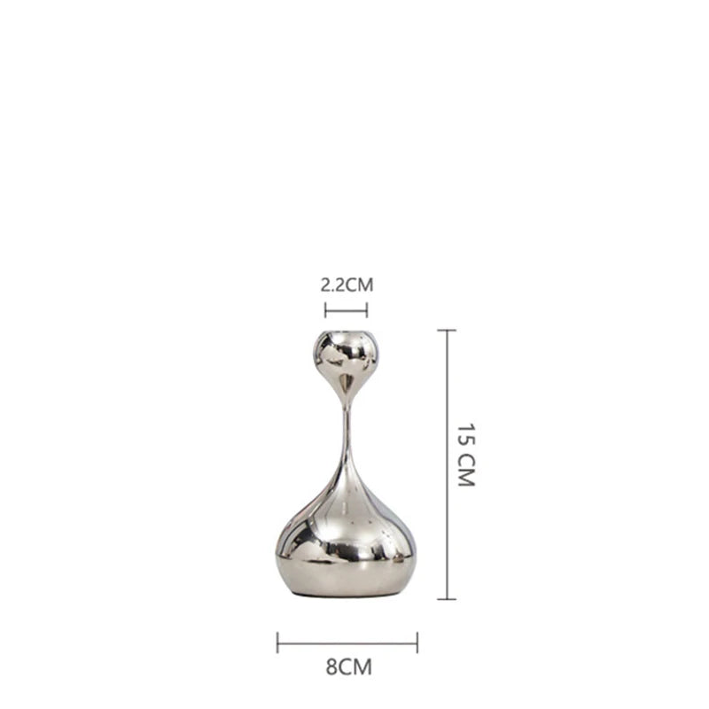 Silver Metal Taper Candle Holder Slim Romantic Table Decor