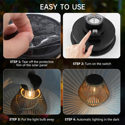 Boho Woven Solar Lantern Outdoor Hanging Waterproof Garden Yard Light