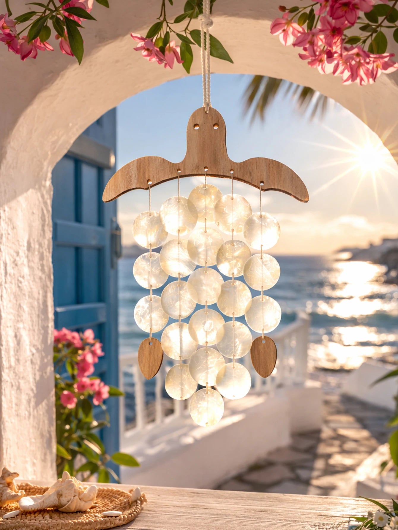 Capiz Shell Turtle Hanging Ornament Nautical Bohemian Coastal Home Decor