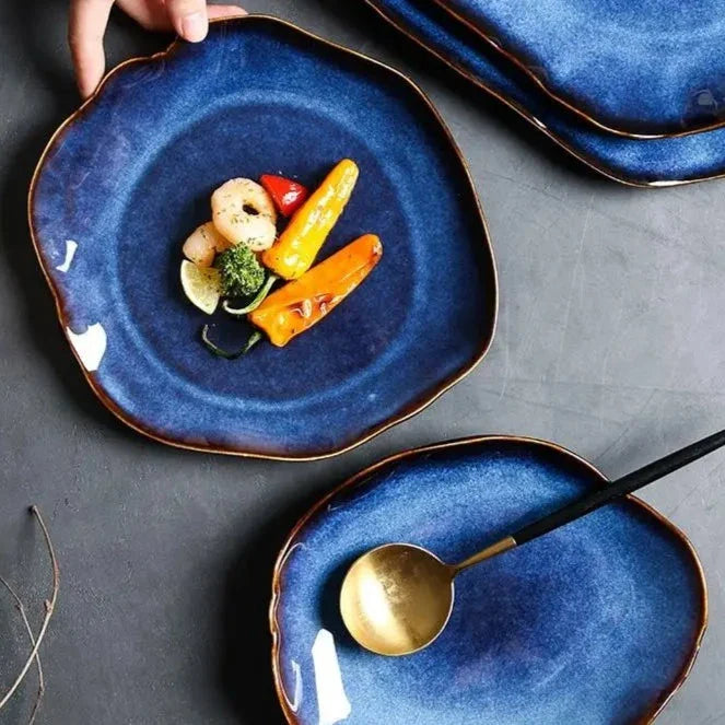 Artisan Kiln Fired Ceramic Plate Set of 4 Handcrafted Dining Decor