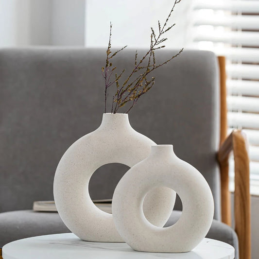 Nordic Hollow Donut Ceramic Vase Sculptural Home Decor Shelf Decor