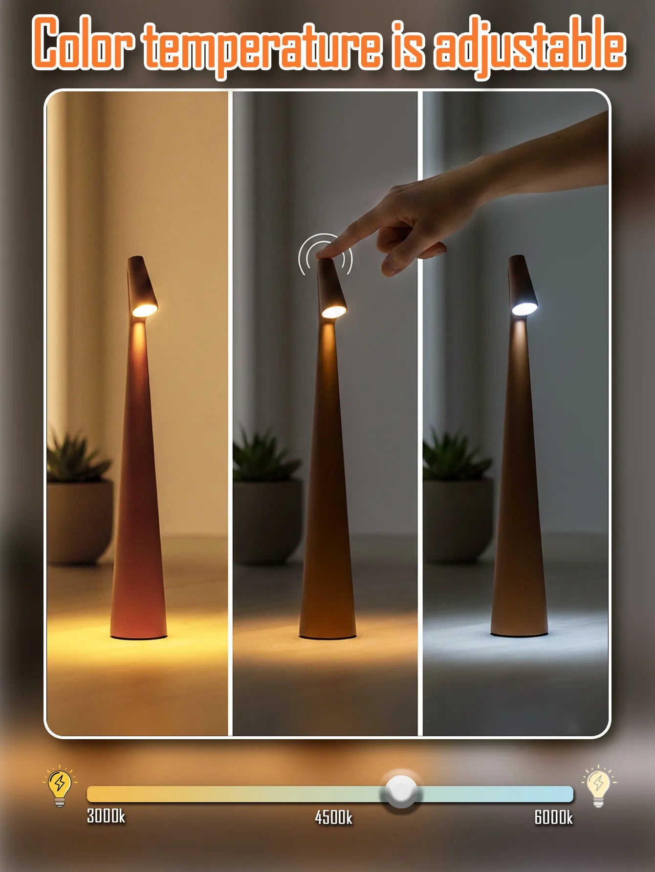 Rechargeable Wireless Touch Desk Lamp 3-Level Dimming USB Portable Home Decor