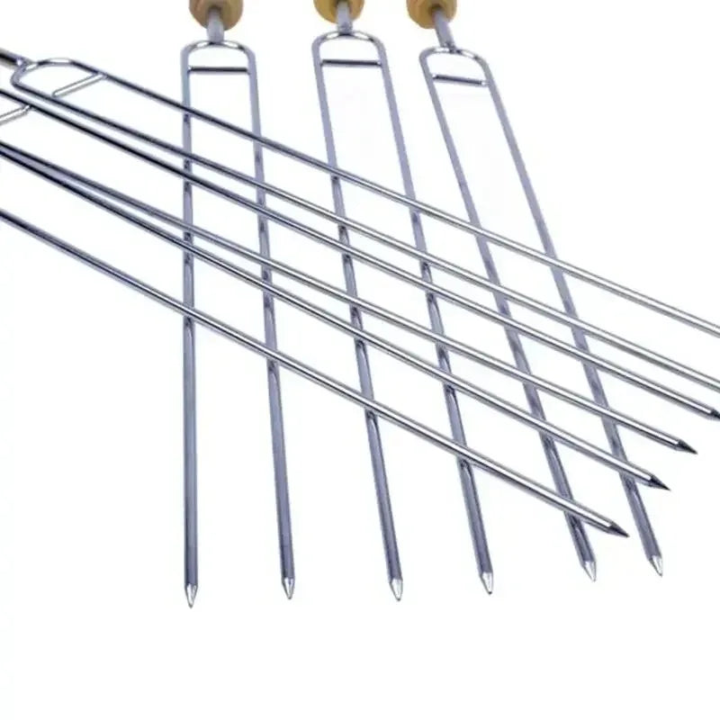 6-Piece Stainless Steel U-Shaped BBQ Skewer Set Double Prong Grilling Forks Outdoor
