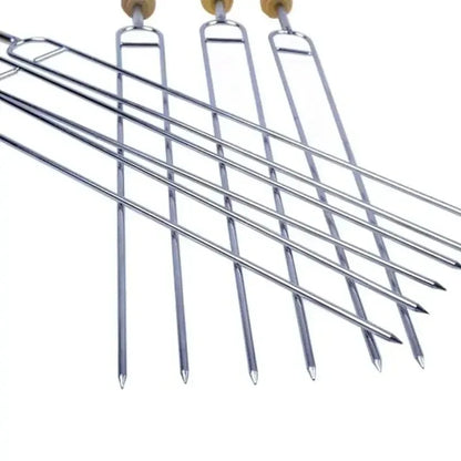 6-Piece Stainless Steel U-Shaped BBQ Skewer Set Double Prong Grilling Forks Outdoor
