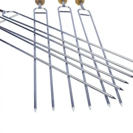 6-Piece Stainless Steel U-Shaped BBQ Skewer Set Double Prong Grilling Forks Outdoor