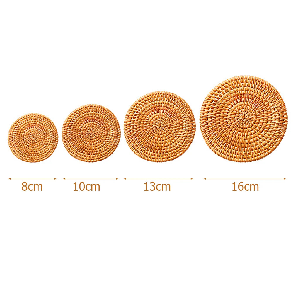 Natural Rattan Coaster Handwoven Boho Table Decor Home Accessories