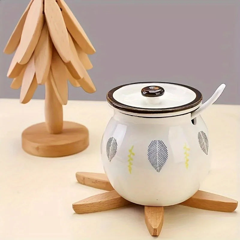 Bamboo Tree Design Trivet Set Heat Resistant Pot Stand Home Decor