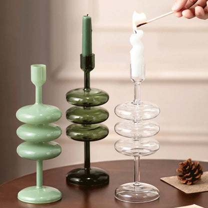 Nordic Coloured Glass Taper Candle Holder Dining Table Decor