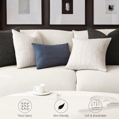 Boho Linen Check Throw Pillow Cover Neutral Sofa Cushion Cover