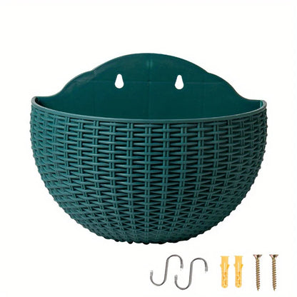 Rattan Look Half Round Wall Planter Hanging Flower Pot Balcony