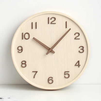 Japanese Noiseless Solid Wood Wall Clock Retro Minimalist Living Room Home Decor