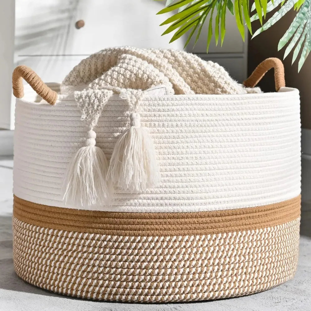 Large Cotton Rope Woven Blanket Basket Laundry Storage Hamper Home Decor