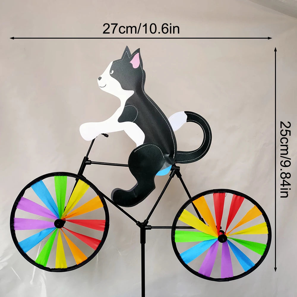 Animal Riding Bicycle Wind Spinner Colourful Outdoor Garden Yard Decoration