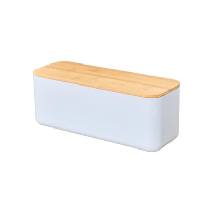 Bamboo Lid Bread Box Storage Bin Rectangular Kitchen Decor