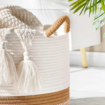 Large Cotton Rope Woven Blanket Basket Laundry Storage Hamper Home Decor