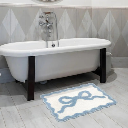 Bow Bath Mat Scalloped Non Slip Coquette Bathroom Bedroom Floor Rug
