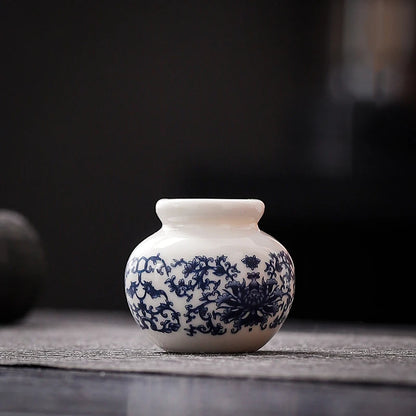 Mini Blue and White Porcelain Bud Vase Ceramic Shelf Decor