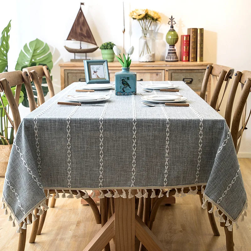 Cotton Linen Stripe Tablecloth Rectangular Dining Table Setting