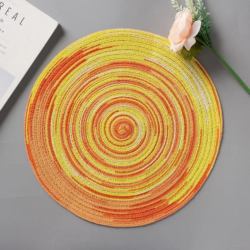 Round Linen Cotton Coaster and Placemat Natural Woven Dining Table Mat Home Decor