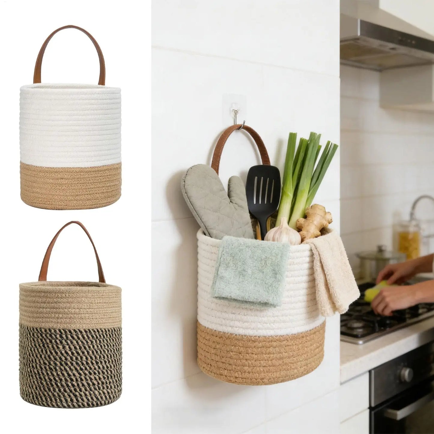 Handwoven Rope Storage Basket Natural Cotton Organiser Home Decor