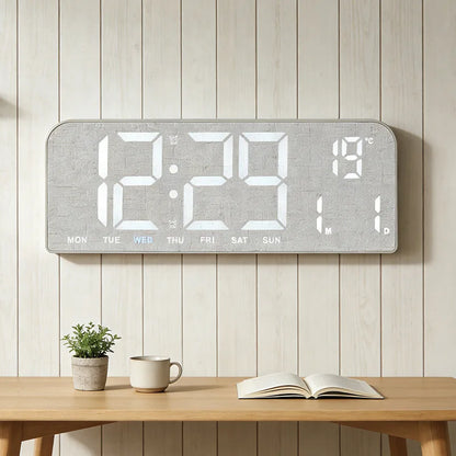 Digital Wooden Wall and Desk Clock LED Countdown Dual Alarm Temperature Display Home Decor