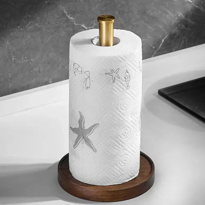 Walnut Wood Paper Towel Holder Freestanding Kitchen Counter Decor