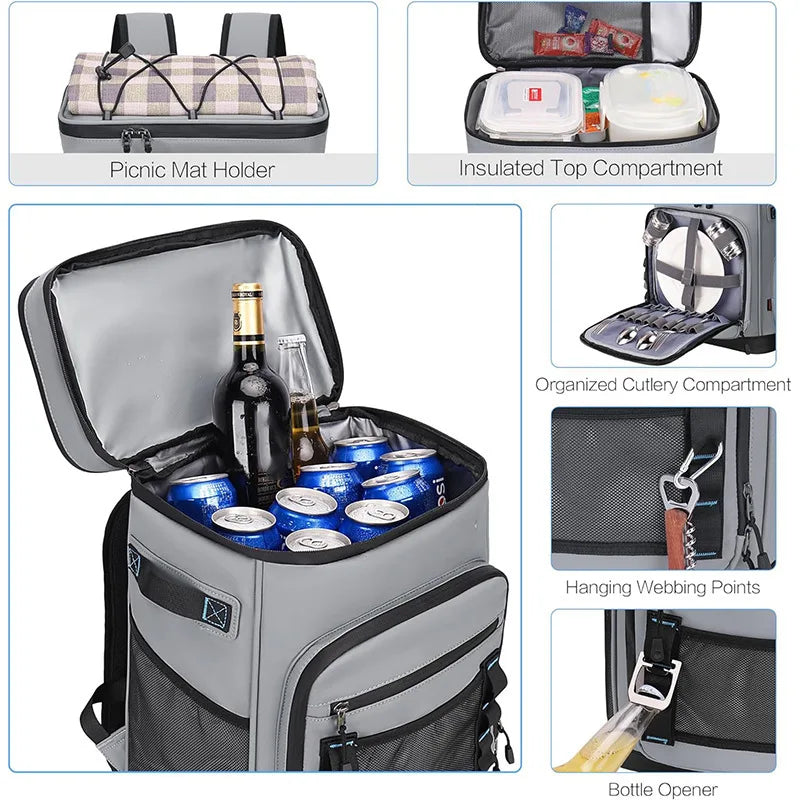 30L Insulated Cooler Backpack Waterproof Thermal Picnic Camping Bag