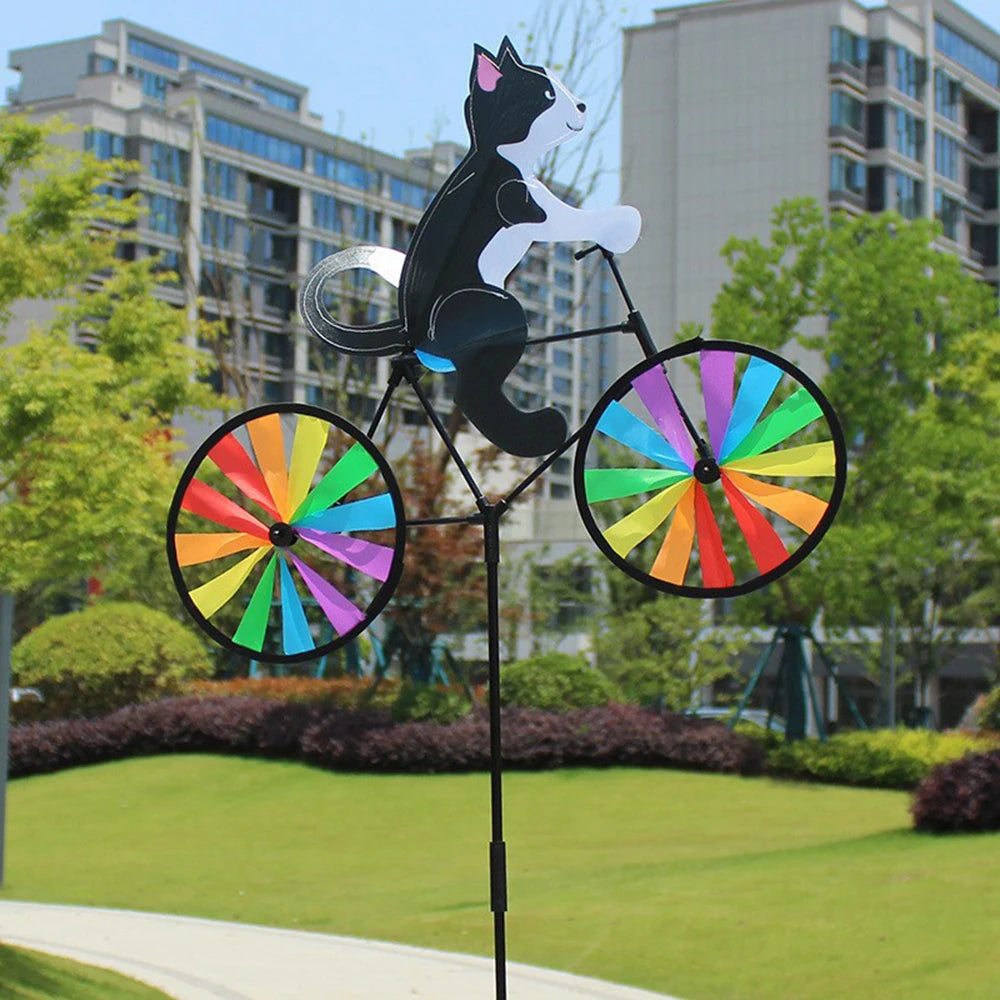 Animal Riding Bicycle Wind Spinner Colourful Outdoor Garden Yard Decoration