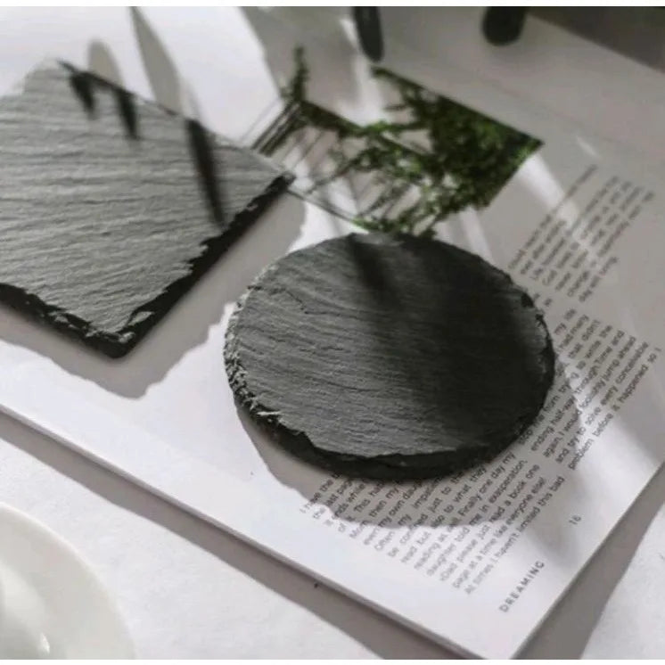 Natural Slate Stone Coaster Japanese Style Round Square Home Decor