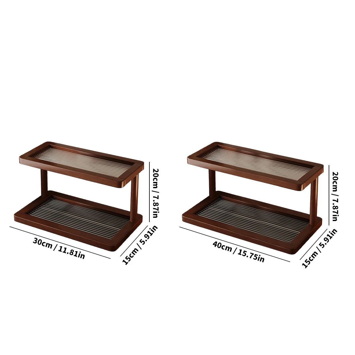 2-Tier Bamboo Countertop Organiser Shelf with Acrylic Base Kitchen Bathroom Home Decor