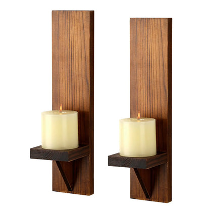Wooden Wall Candle Sconces Set of 2 Rustic Vintage Wall Mount Decor