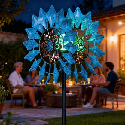 Wrought Iron Solar Wind Spinner with Gradient LED Lights Garden Decor Outdoor