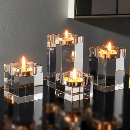 Crystal Glass Tea Light Candle Holder Set Romantic Dining Decor