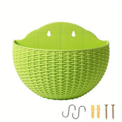 Rattan Look Half Round Wall Planter Hanging Flower Pot Balcony