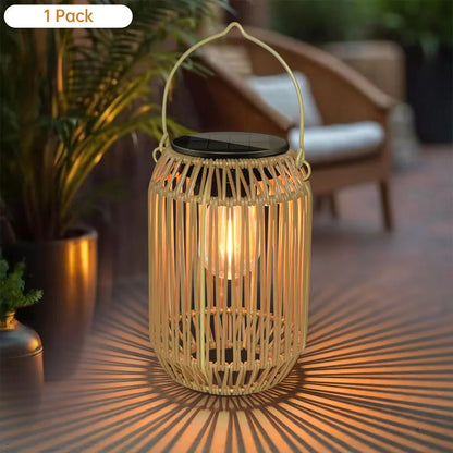 Boho Rattan Solar Lantern Outdoor Hanging Waterproof Garden Patio Light
