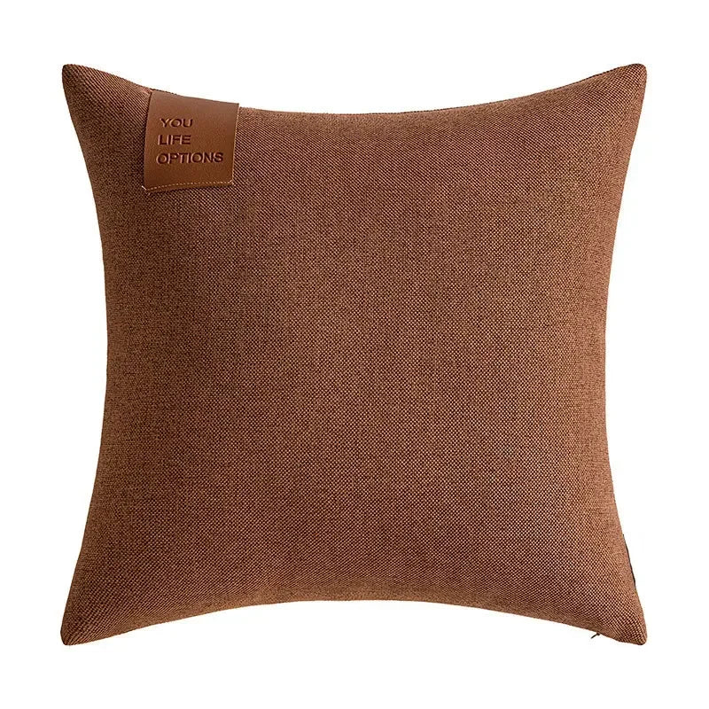 Premium Leather Label Splicing Cushion Cover Nordic Minimalist Home Decor