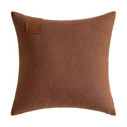 Premium Leather Label Splicing Cushion Cover Nordic Minimalist Home Decor