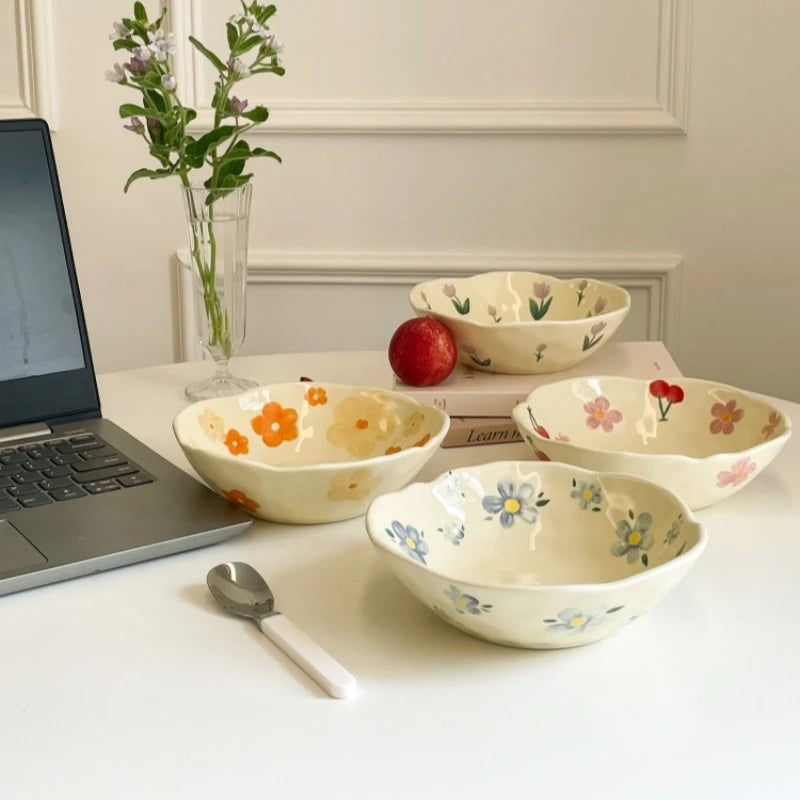 Hand Pinched Irregular Ceramic Bowl Decorative Fruit Salad Bowl Home Decor