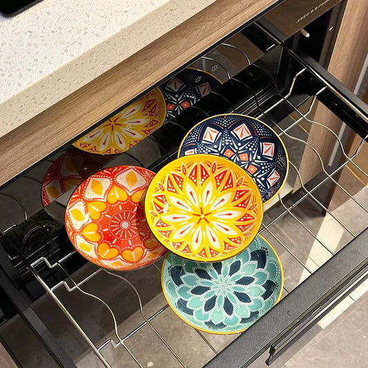 Bohemian Ceramic Plate Set 6 Pieces Dining Serving Dishwasher Safe