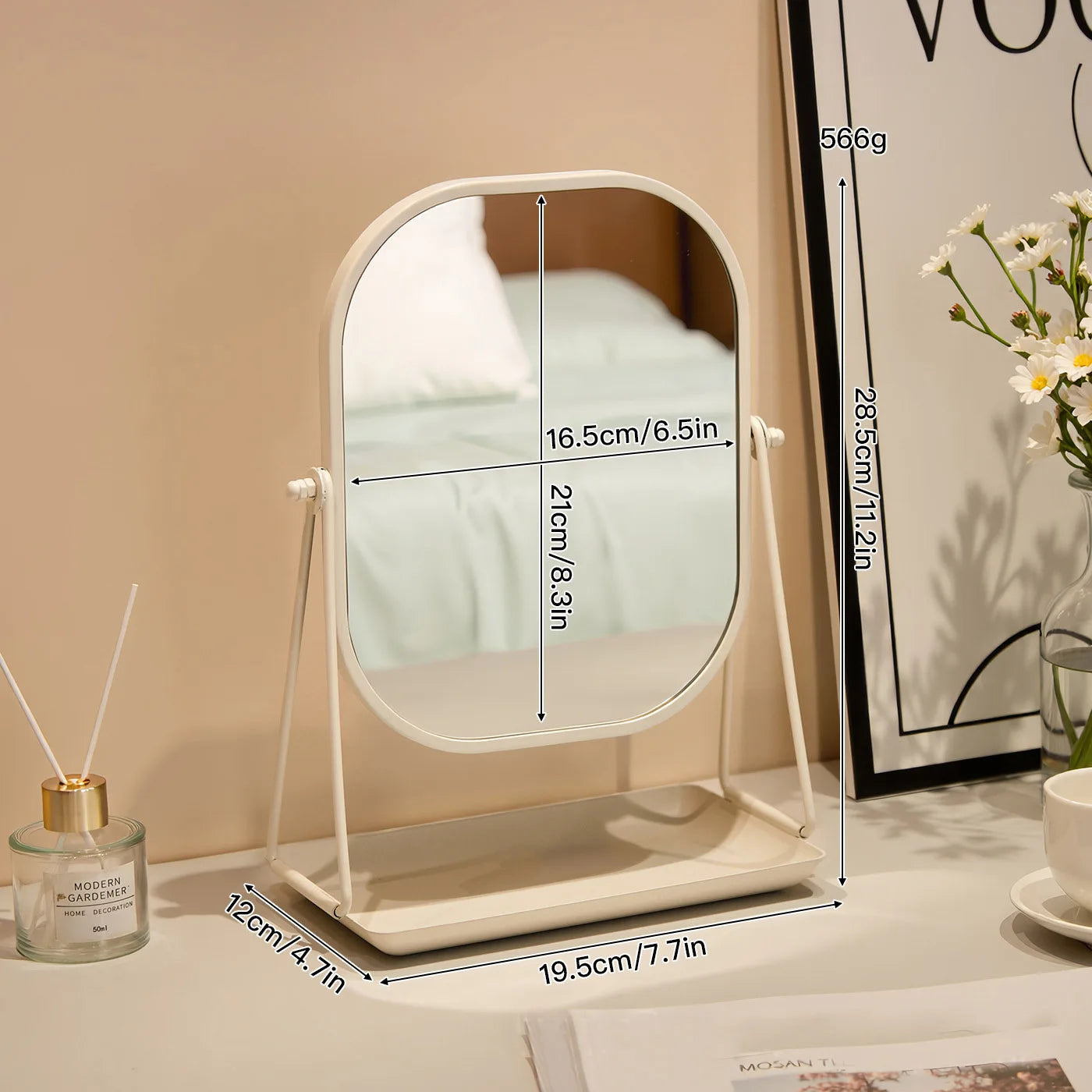 Rotating Desktop Vanity Mirror with Storage Base Luxury Dressing Table Mirror