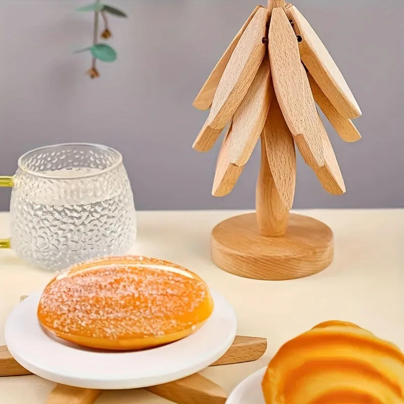 Bamboo Tree Design Trivet Set Heat Resistant Pot Stand Home Decor